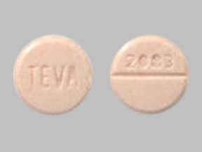 Each round, flat, light pink, orange-flavoured, bevelled-edged tablet, intagliated with "GRAVOL 50" on one side and bisected on the other side, contains. . Small round orange pill teva 2083